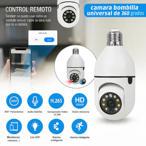 FOCO CAMARA DE SEGURIDAD 360° FULL HD VISION NOCTURNA