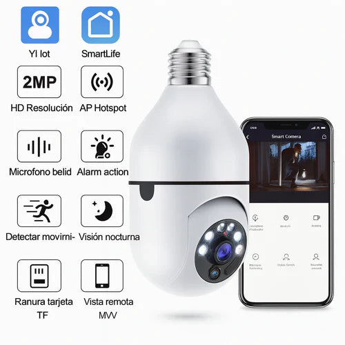 FOCO CAMARA DE SEGURIDAD 360° FULL HD VISION NOCTURNA